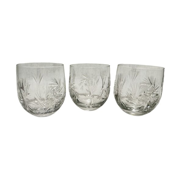 Vintage Crystal Stemless Wine Drinking Glasses Pinwheel Star of David Set of 3 - Picture 1 of 6